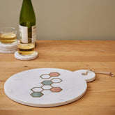 Elegant White Marble Cheese Board with Geometric Inlay  Luxury Serveware